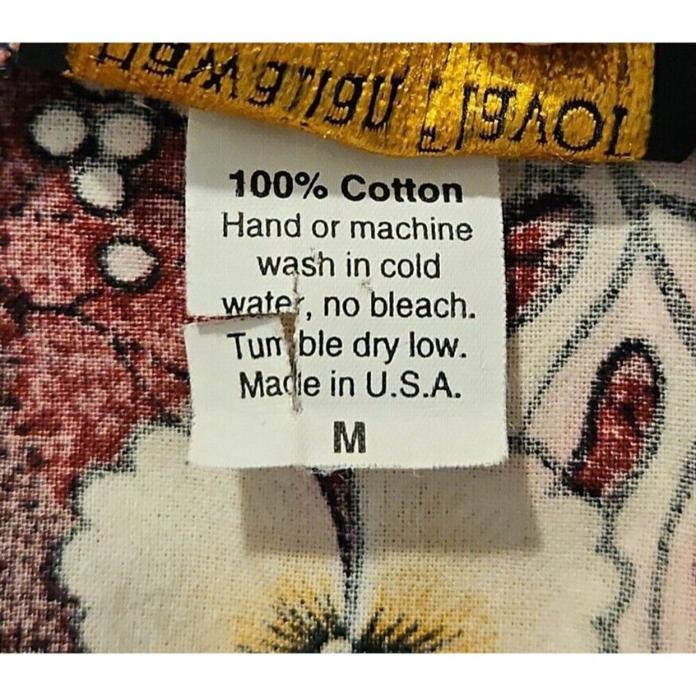 Hawaiian Flavor Tapa Cloth Print Dress M Brown Handmade Sleeveless Cotton Floral - Picture 13 of 16